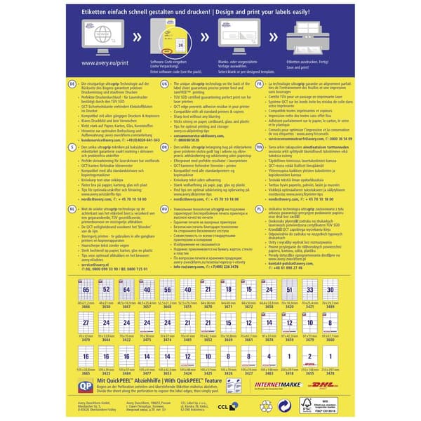 Avery-Zweckform 3670 Universaletiketter 64 x 36 mm Papper Vit 2100 st Permanent Laser, Laser, färg