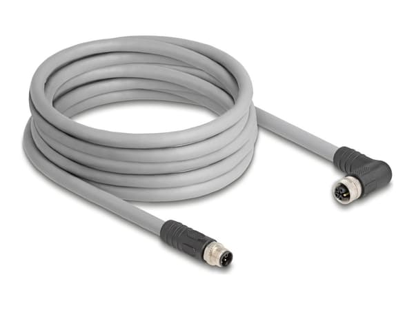 Delock - Sensorkabel - 5-stifts M12 (hane) rak till 5-stifts M12 (hona) högervinklad - 63 V - 16 A - 5 m - siliconfri, L-kodad - grå