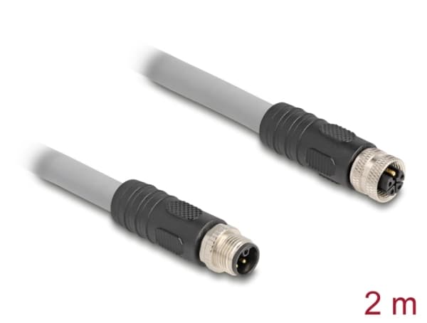 Delock - Sensorns förlängningskabel - 5-stifts M12 (hane) till 5-stifts M12 (hona) - 2 m - 10.4 mm - skärmad - dragkedja, halogenfri, L-kodad - grå