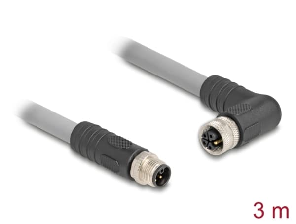 Delock - Sensorkabel - 5-stifts M12 (hane) rak till 5-stifts M12 (hona) högervinklad - 63 V - 16 A - 3 m - siliconfri, L-kodad - grå