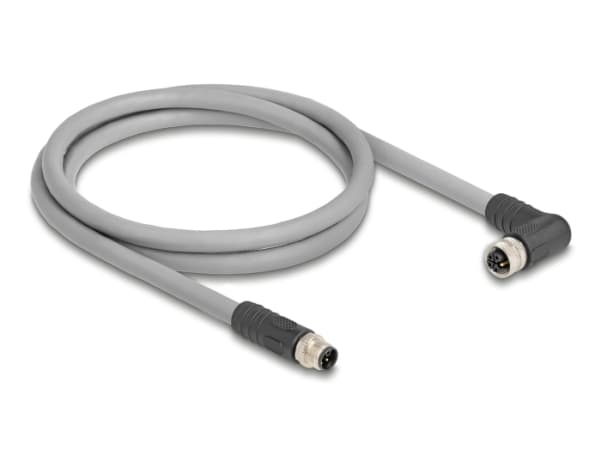 Delock - Sensorkabel - 5-stifts M12 (hane) rak till 5-stifts M12 (hona) högervinklad - 63 V - 16 A - 3 m - siliconfri, L-kodad - grå