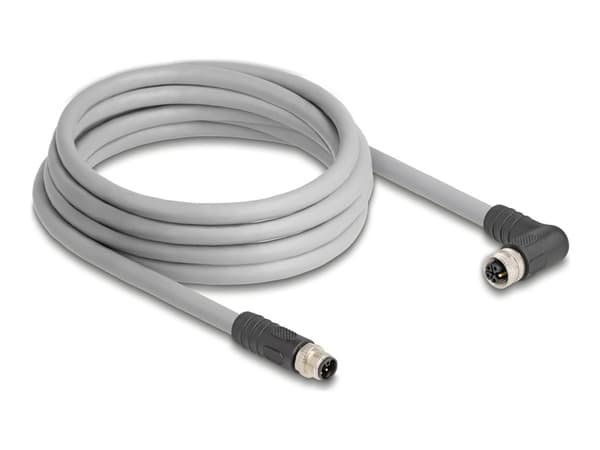 Delock - Sensorkabel - 5-stifts M12 (hane) rak till 5-stifts M12 (hona) högervinklad - 63 V - 16 A - 3 m - siliconfri, L-kodad - grå