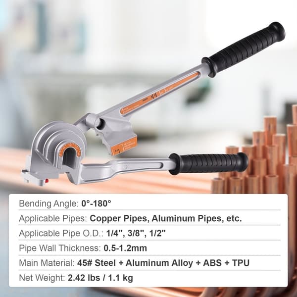 Rørbukker 3 i 1 til 1/4", 3/8", 1/2" rør. Manuel 180° bukkeværktøj til HVAC og køleskaber. Ideel til reparationer.