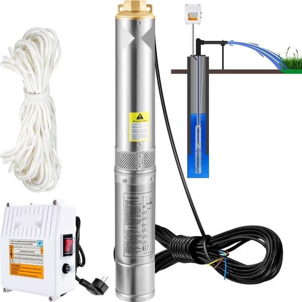 Dykpumpe 1100W, 230V/50Hz, 190L/min, 57m løftehøjde. Inkl. 20m kabel & ekstern kontrolboks. Rustfrit stål til industrielt brug.
