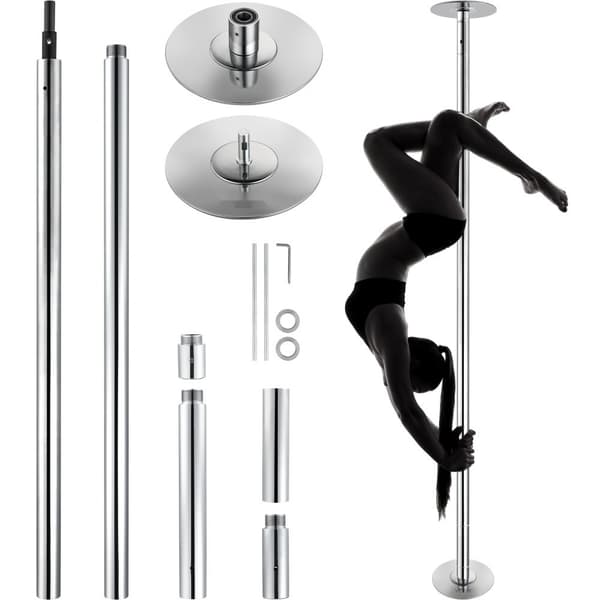 Professionell dansstav, snurrande, bärbar, avtagbar, 45 mm rostfri stål, höjdjusterbar, för hemklubb och gym. Silver.