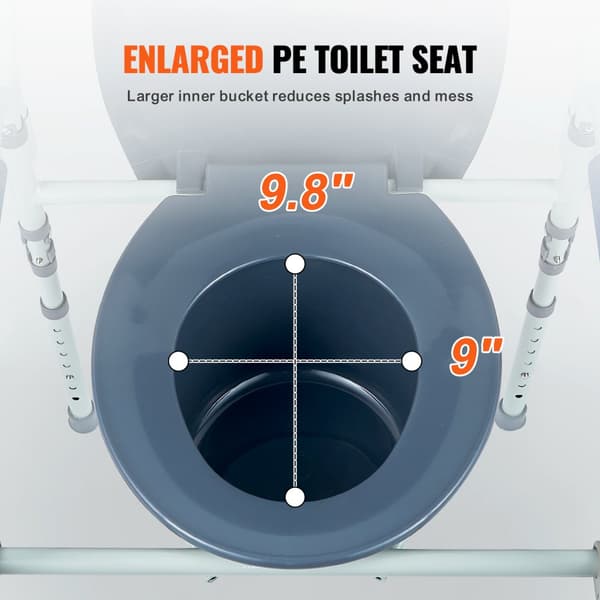 Leveä wc-tuoli, säädettävä korkeus 7 tasoa, 5,8 L irrotettava ämpäri, helppo koota, kapasiteetti 350 LBS.