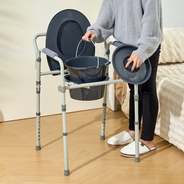 Leveä wc-tuoli, säädettävä korkeus 7 tasoa, 5,8 L irrotettava ämpäri, helppo koota, kapasiteetti 350 LBS.