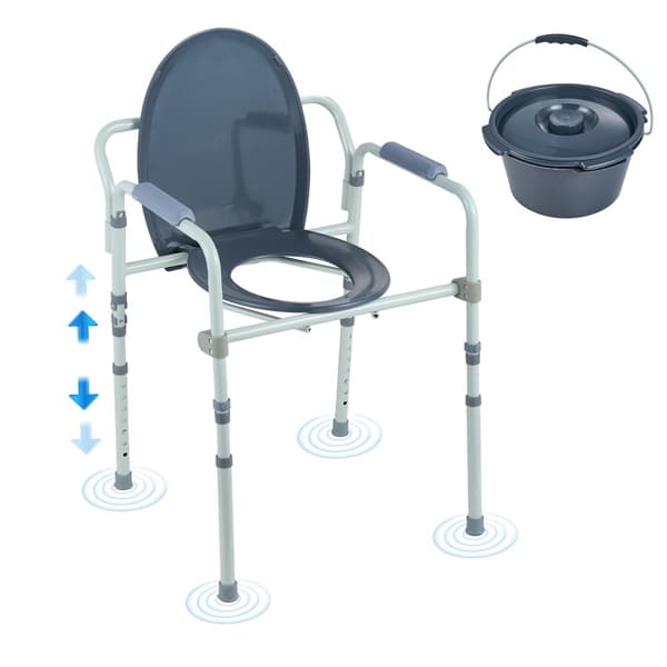 Leveä wc-tuoli, säädettävä korkeus 7 tasoa, 5,8 L irrotettava ämpäri, helppo koota, kapasiteetti 350 LBS.