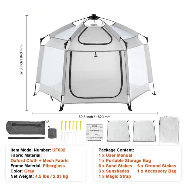 Bærbar kravlegård til babyer, 59,8"x59,8", letvægts, foldbar med baldakin og solskærme, perfekt til indendørs/outdoor leg og rejser.