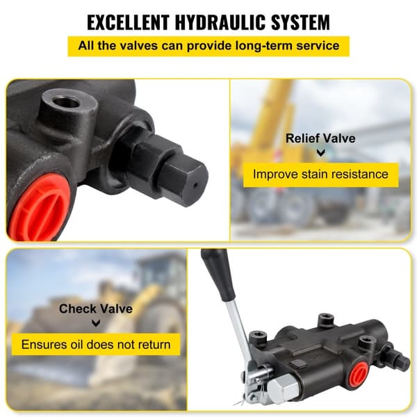 Hydraulisk retningsventil med 1 spole, 21 GPM læsseventil, 3625 PSI. Ventiler og kontroller til traktorer og læssertanke.