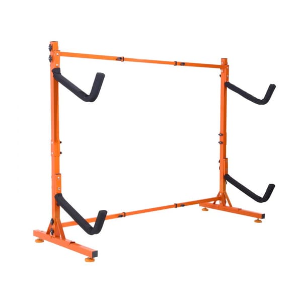 Fritstående kajakopbevaringsstativ til 2 kajakker/kanoer/paddleboards. Robust, polstret stålhængesk holder, justerbar bredde, max 175 LBS