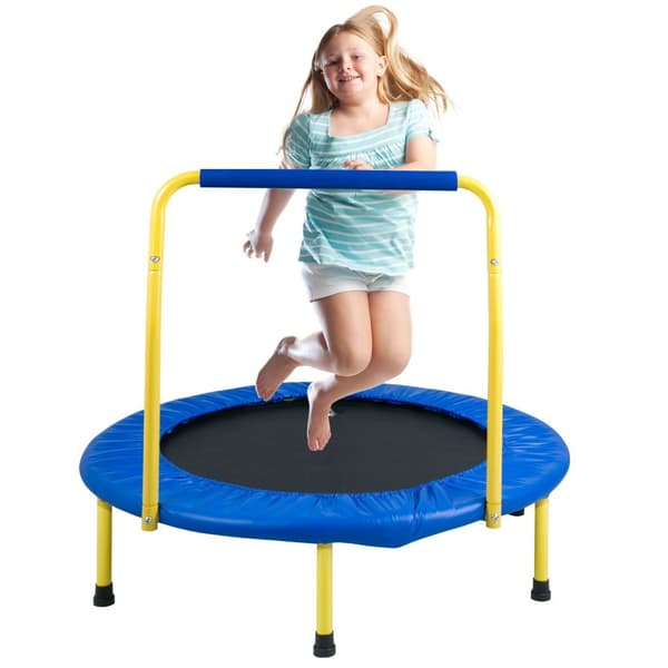 3FT trampolin til børn, 36" indendørs/udendørs mini trampolin med skumhåndtag. Perfekt gave til 3+ år. Sjov og sikker leg!