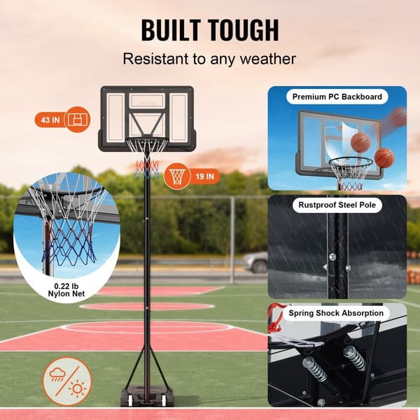 Basketballkurv med justerbar højde 4-10 ft, 44" bagplade, bærbar med hjul og fyldbar base - perfekt til børn og voksne, udendørs/indendørs.