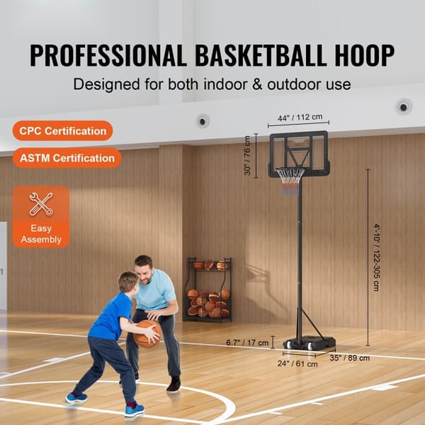 Basketballkurv med justerbar højde 4-10 ft, 44" bagplade, bærbar med hjul og fyldbar base - perfekt til børn og voksne, udendørs/indendørs.