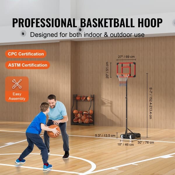 Basketballkurv, justerbar højde 5-7 ft, transportabel bagside, 28 tommer hoopsæt til både børn og voksne. Perfekt til indendørs/udendørs leg.