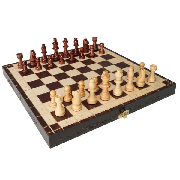 Magnetiskt schackspel i trä, 12 tum, 2 extra damer, bärbart nybörjarschackset med förvaring och hopfällbar design.