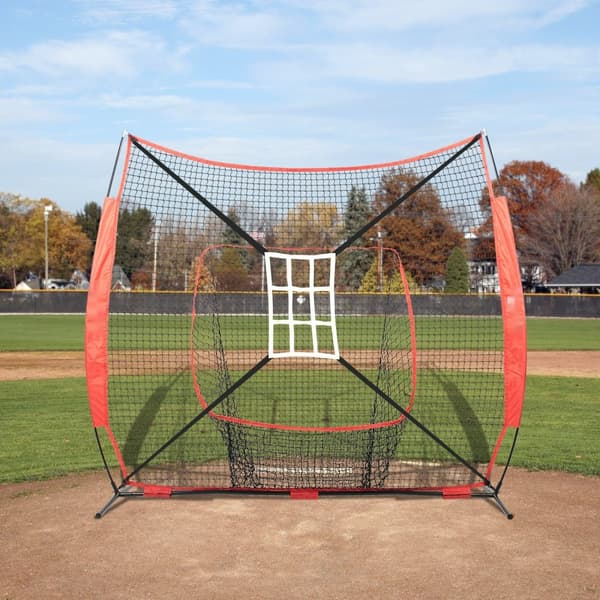 7x7 ft baseball- ja softball-harjoitusverkko, kannettava, jousikehyksellä, kantolaukku, iskualue, pallo.