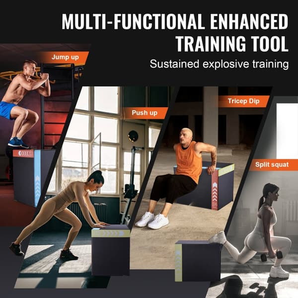 3 i 1 Plyometrisk Jump Box, 30/24/20 tommer, Anti-Slip Fitness Step Up Kasse til hjemmetræning og konditionsstyrketræning, Sort