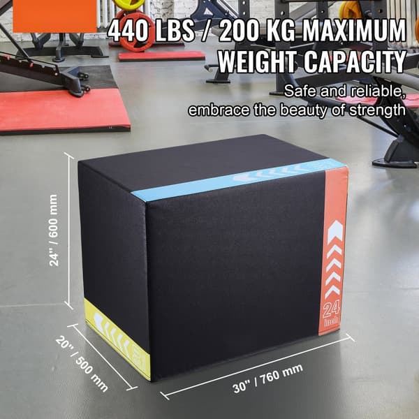 3 i 1 Plyometrisk Jump Box, 30/24/20 tommer, Anti-Slip Fitness Step Up Kasse til hjemmetræning og konditionsstyrketræning, Sort