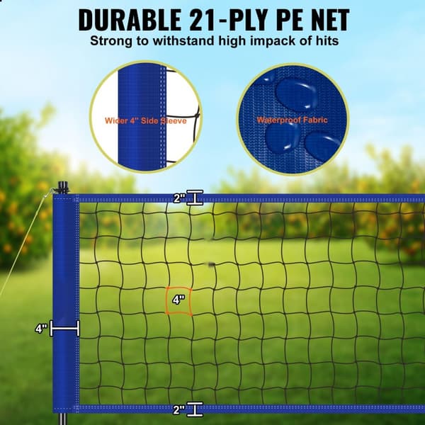 Udendørs bærbare volleyballnet med justerbare stålstænger, PVC-bold, pumpe og bæretaske - perfekt til baghaven eller stranden.