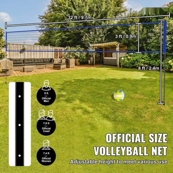 Udendørs bærbare volleyballnet med justerbare stålstænger, PVC-bold, pumpe og bæretaske - perfekt til baghaven eller stranden.