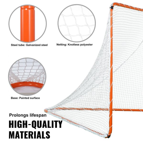 Lacrosse-mål, 6' x 6', Stålram, Bärbar träning, Enkel installation, Perfekt för ungdomar, Orange med bärväska.