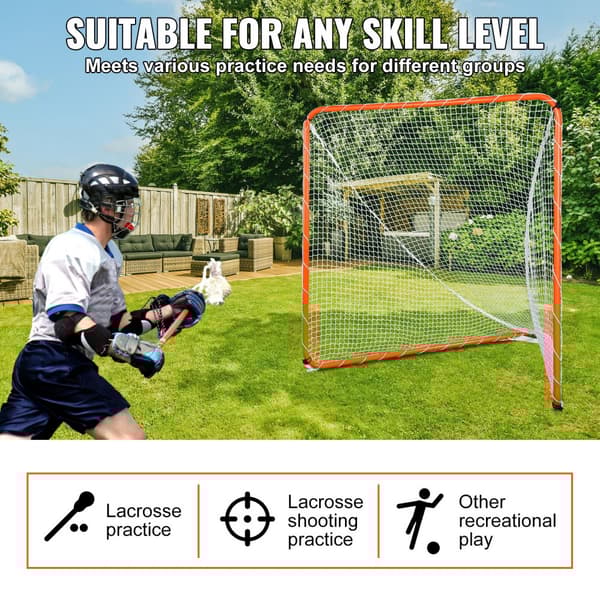 Lacrosse-mål, 6' x 6', Stålram, Bärbar träning, Enkel installation, Perfekt för ungdomar, Orange med bärväska.