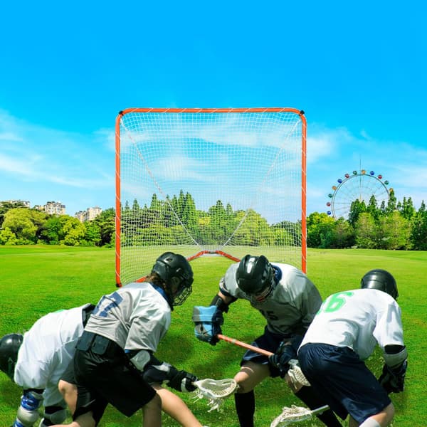 Lacrosse-mål, 6' x 6', Stålram, Bärbar träning, Enkel installation, Perfekt för ungdomar, Orange med bärväska.