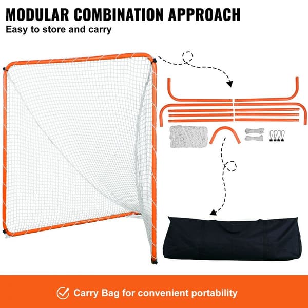 Lacrosse-mål, 6' x 6', Stålram, Bärbar träning, Enkel installation, Perfekt för ungdomar, Orange med bärväska.