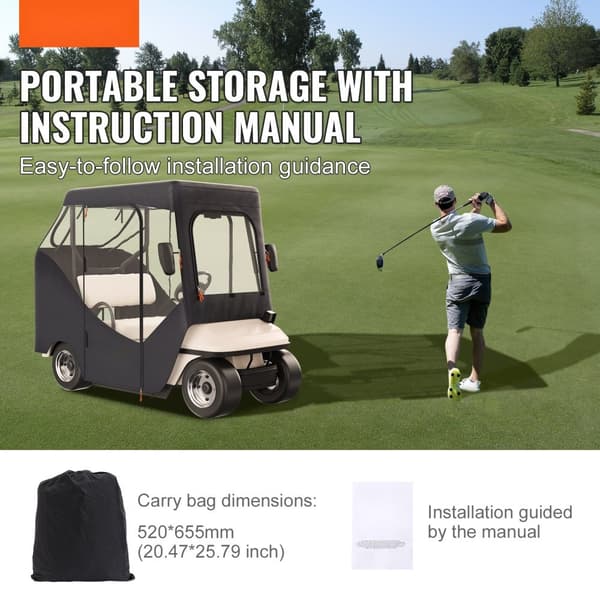 Golfvagnskåpa, 600D polyester med 4 fönster, 2 passagerarkåpor. Universal passform, sol- och dammtät skydd.
