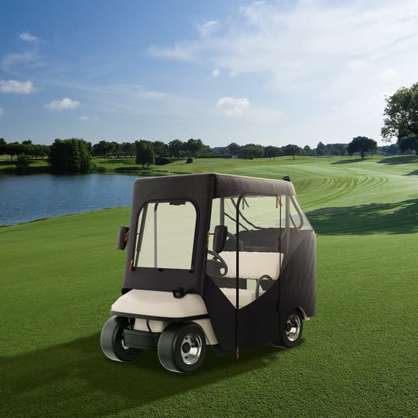 Golfvagnskåpa, 600D polyester med 4 fönster, 2 passagerarkåpor. Universal passform, sol- och dammtät skydd.