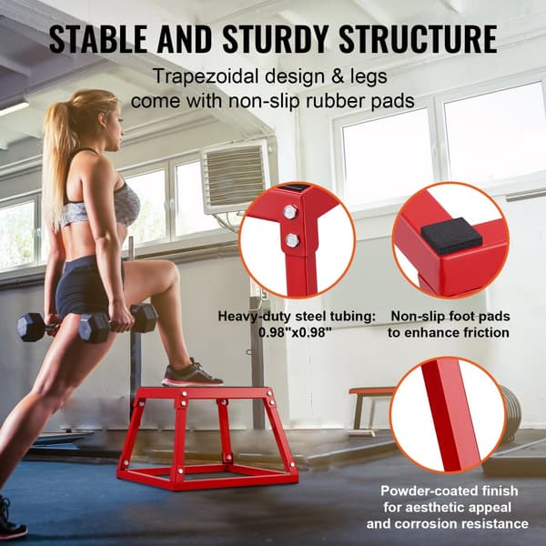 Plyometrisk Jump Box, 30 cm Plyo Box, Stål Planteform til Træning, Skridsikker Fitness Step Up Box til Hjemmetræning og Konditionsstyrketræning, Rød