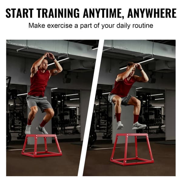 Plyometrisk Jump Box, 30 cm Plyo Box, Stål Planteform til Træning, Skridsikker Fitness Step Up Box til Hjemmetræning og Konditionsstyrketræning, Rød
