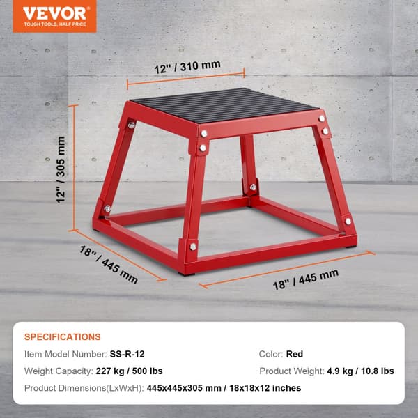 Plyometrisk Jump Box, 30 cm Plyo Box, Stål Planteform til Træning, Skridsikker Fitness Step Up Box til Hjemmetræning og Konditionsstyrketræning, Rød