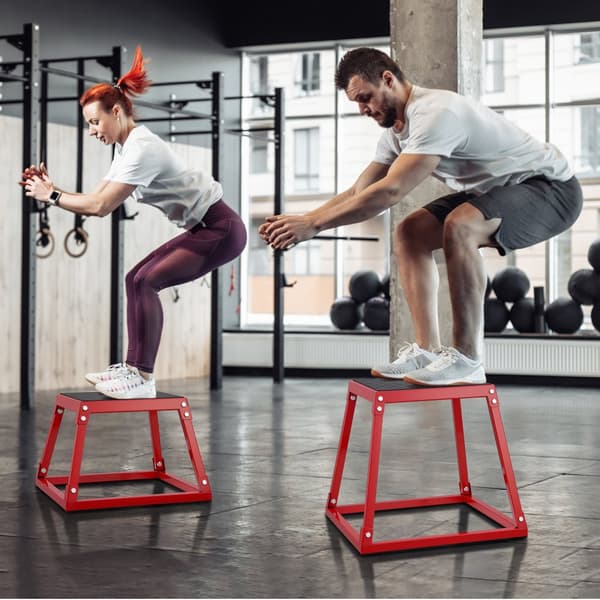 Plyometrisk Jump Box, 30 cm Plyo Box, Stål Planteform til Træning, Skridsikker Fitness Step Up Box til Hjemmetræning og Konditionsstyrketræning, Rød