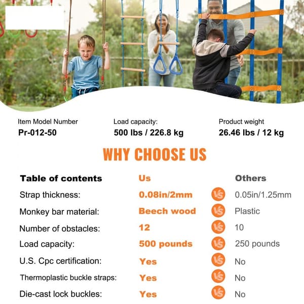 2x50 jalkaa Ninja Warrior -esteitä lapsille ulkona, 12 slackline-estettä.