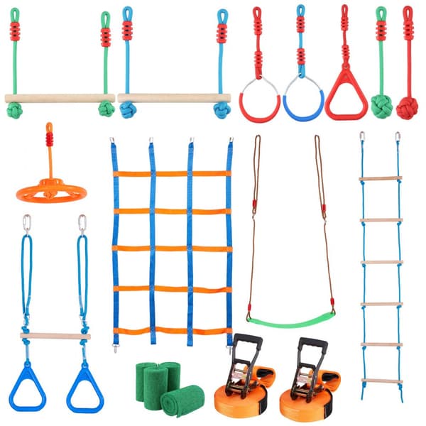 2x50 jalkaa Ninja Warrior -esteitä lapsille ulkona, 12 slackline-estettä.