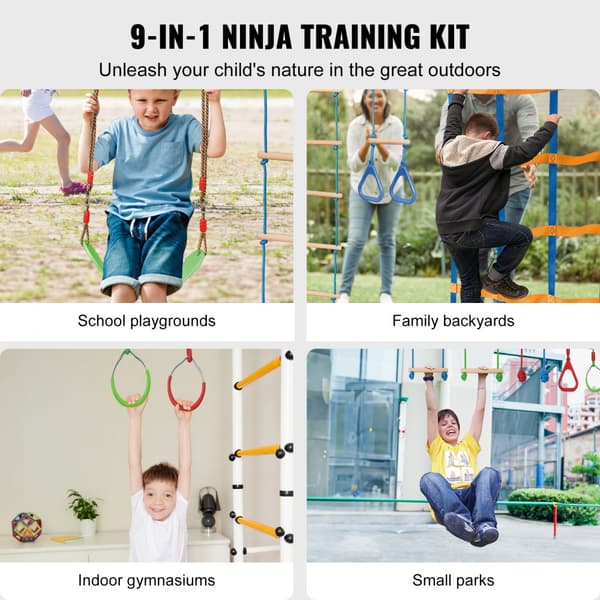 2x50 jalkaa Ninja Warrior -esteitä lapsille ulkona, 12 slackline-estettä.