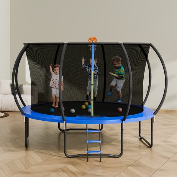 12FT utomhusstudsmatta för barn med skyddsnät - säker och rolig aktivitet för hela familjen!