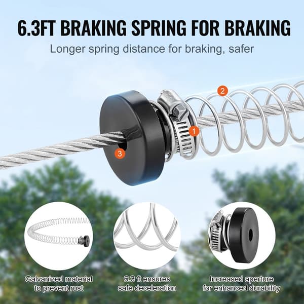 Zipline Kit för barn och vuxna, 100 ft Zipline, upp till 500 lb, snabb installation, rostfritt stål, säkerhetssele, säte.