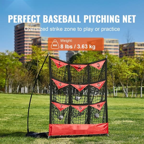 9-hullers baseballnet, 49"x42" til softballtræning, bærbar med bæretaske og hurtig opsætning. Perfekt til unge voksne!