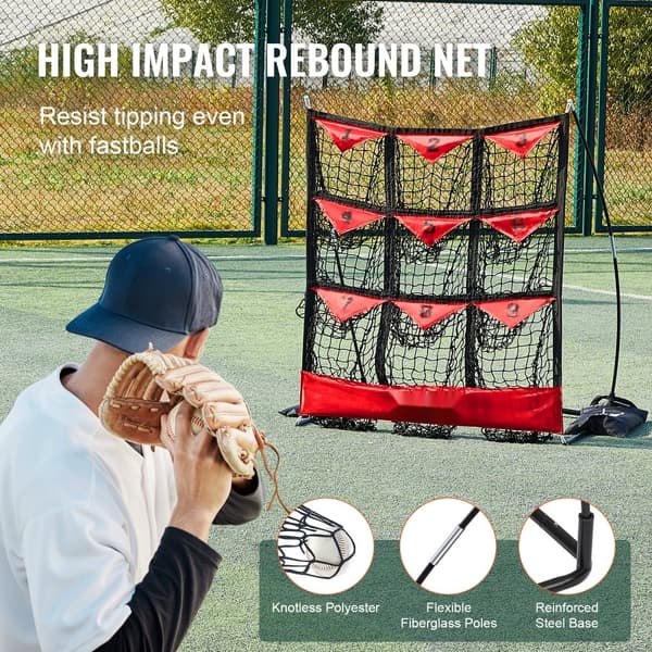 9-håls basebollnät, 36"x30" för softball och baseballträning, bärbart med väskor, Strike Zone, markspett, ungdomar & vuxna.