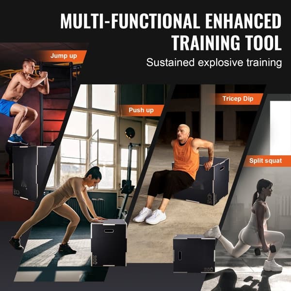 3 i 1 Plyometrisk Hopplåda, 30/24/20 tum, Plattform & Agility Box, Rutschkfritt Steg för Hemmagym & Styrketräning, svart