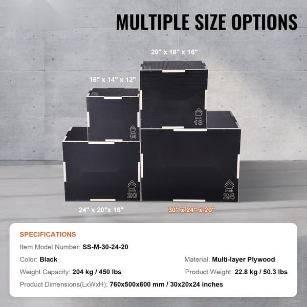 3 i 1 Plyometrisk Hopplåda, 30/24/20 tum, Plattform & Agility Box, Rutschkfritt Steg för Hemmagym & Styrketräning, svart