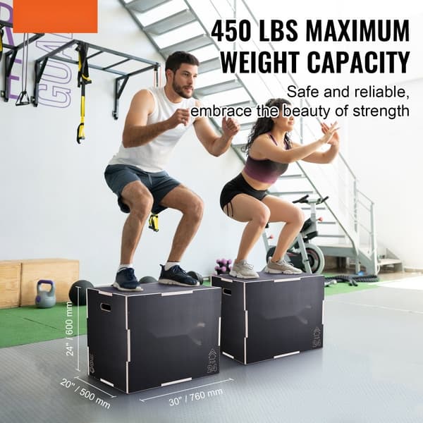 3 i 1 Plyometrisk Hopplåda, 30/24/20 tum, Plattform & Agility Box, Rutschkfritt Steg för Hemmagym & Styrketräning, svart