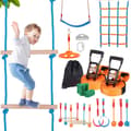 Miniatyrbild 1 av 9: 2x56 fot Ninja Warrior hinderbana för barn utomhus med 12 hinder och slackline.