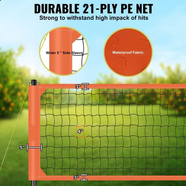 Bärbart volleybollnätsystem med justerbar höjd, aluminiumstolpar, PVC-volleyboll, pump och bärväska för utomhusbruk.