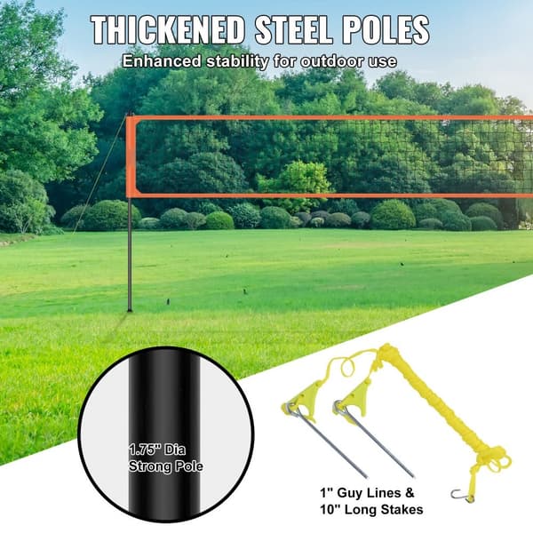 Bärbart volleybollnätsystem med justerbar höjd, aluminiumstolpar, PVC-volleyboll, pump och bärväska för utomhusbruk.