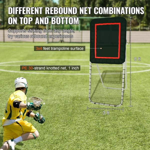 Fällbar Lacrosse-rebounder för bakgård, 3x8 ft volleybollnät, justerbar vinkel för baseball- och softballträning.