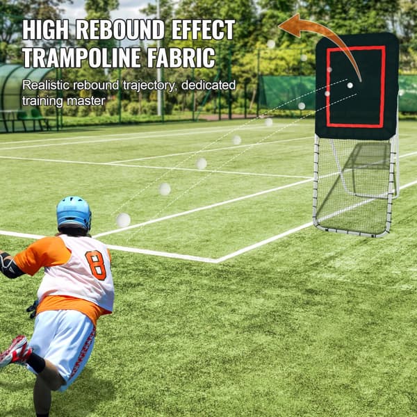 Fällbar Lacrosse-rebounder för bakgård, 3x8 ft volleybollnät, justerbar vinkel för baseball- och softballträning.